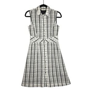 Halogen Sleeveless Plaid Dress Button Front‎ Black Lace White Gray Size 2 Womens